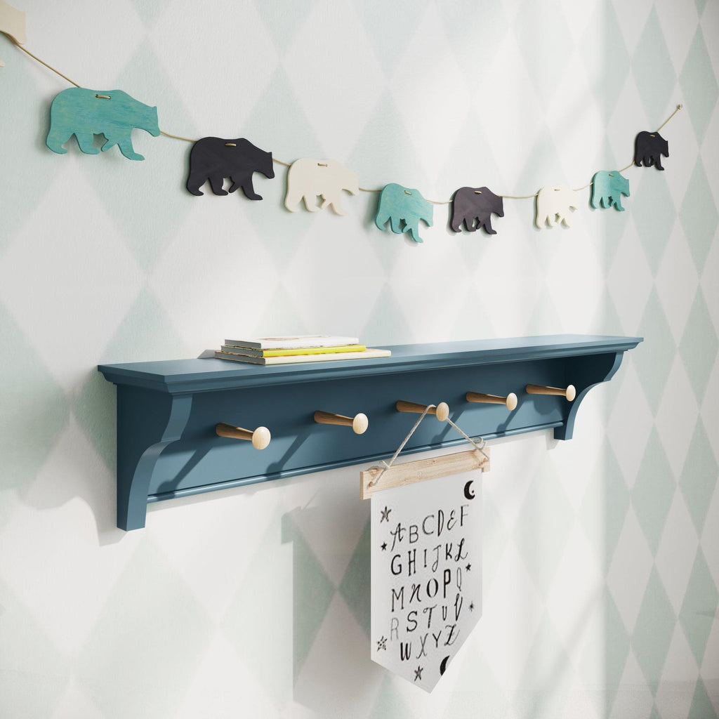 Shaker Peg Shelf | 13cm Deep | Farrow & Ball - Stiffkey Blue - Furneco