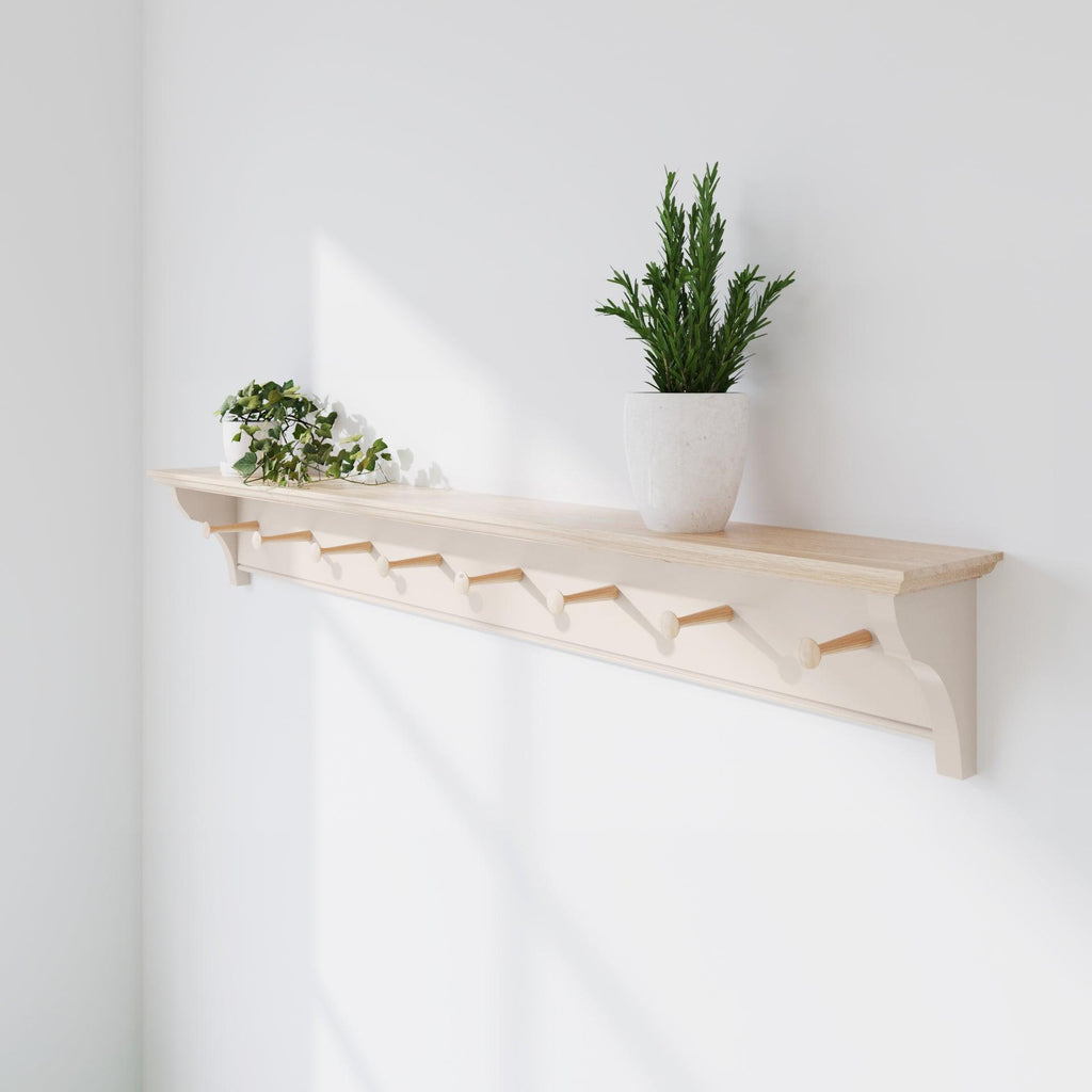 Shaker Peg Shelf | Oak Top and Pegs | 13cm Deep | Farrow & Ball - Pointing - Furneco