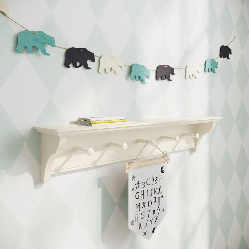 Shaker Peg Shelf | Painted Pegs | 13cm Deep | Farrow & Ball - Skimming Stone - Furneco