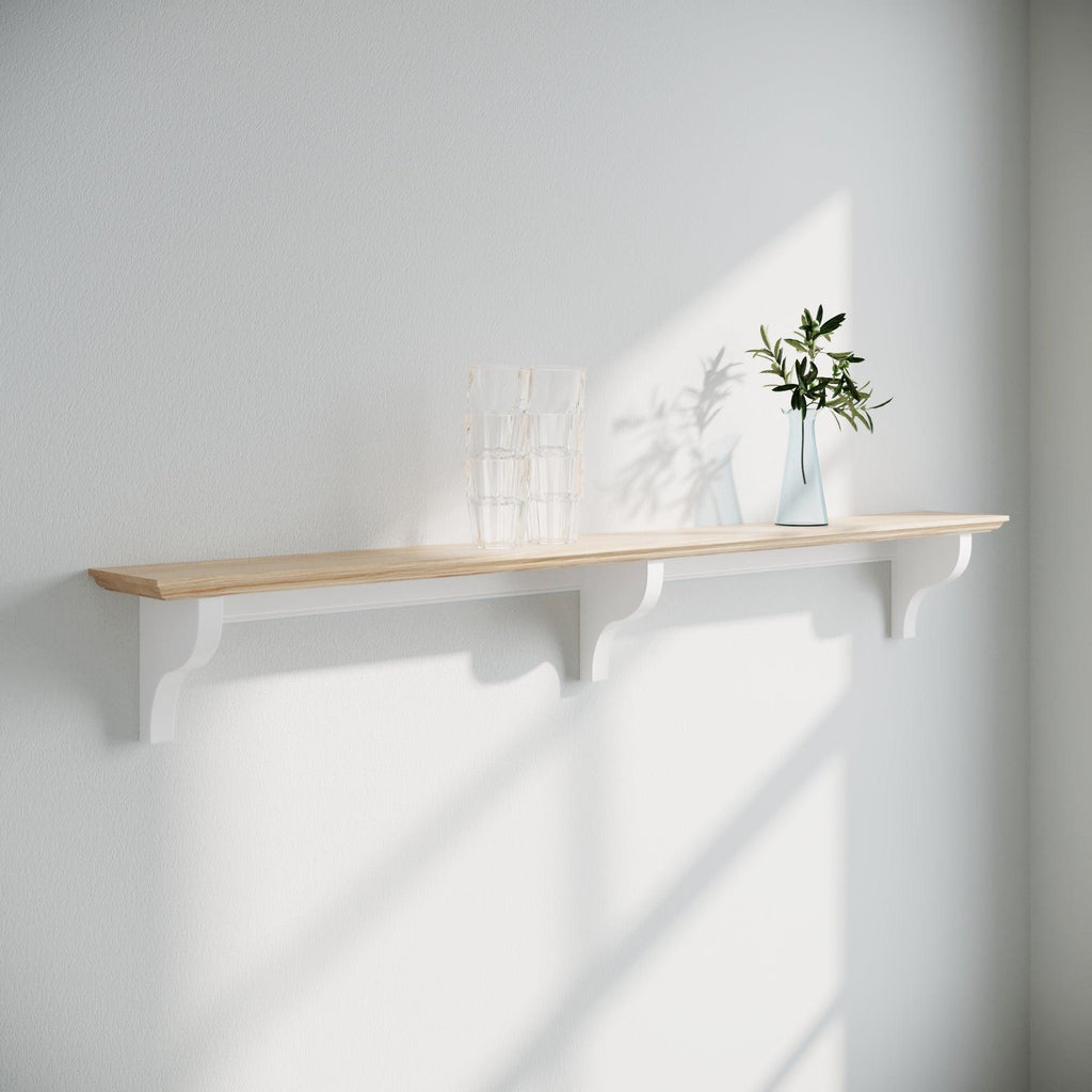 Shaker Shelf | Oak Top | 13cm Deep | Farrow & Ball - All White - Furneco