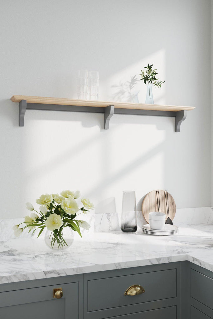 Shaker Shelf | Oak Top | 13cm Deep | Farrow & Ball - All White - Furneco