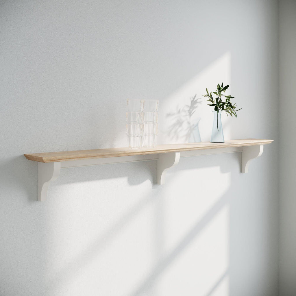 Shaker Shelf | Oak Top | 13cm Deep | Farrow & Ball - Cornforth White - Furneco