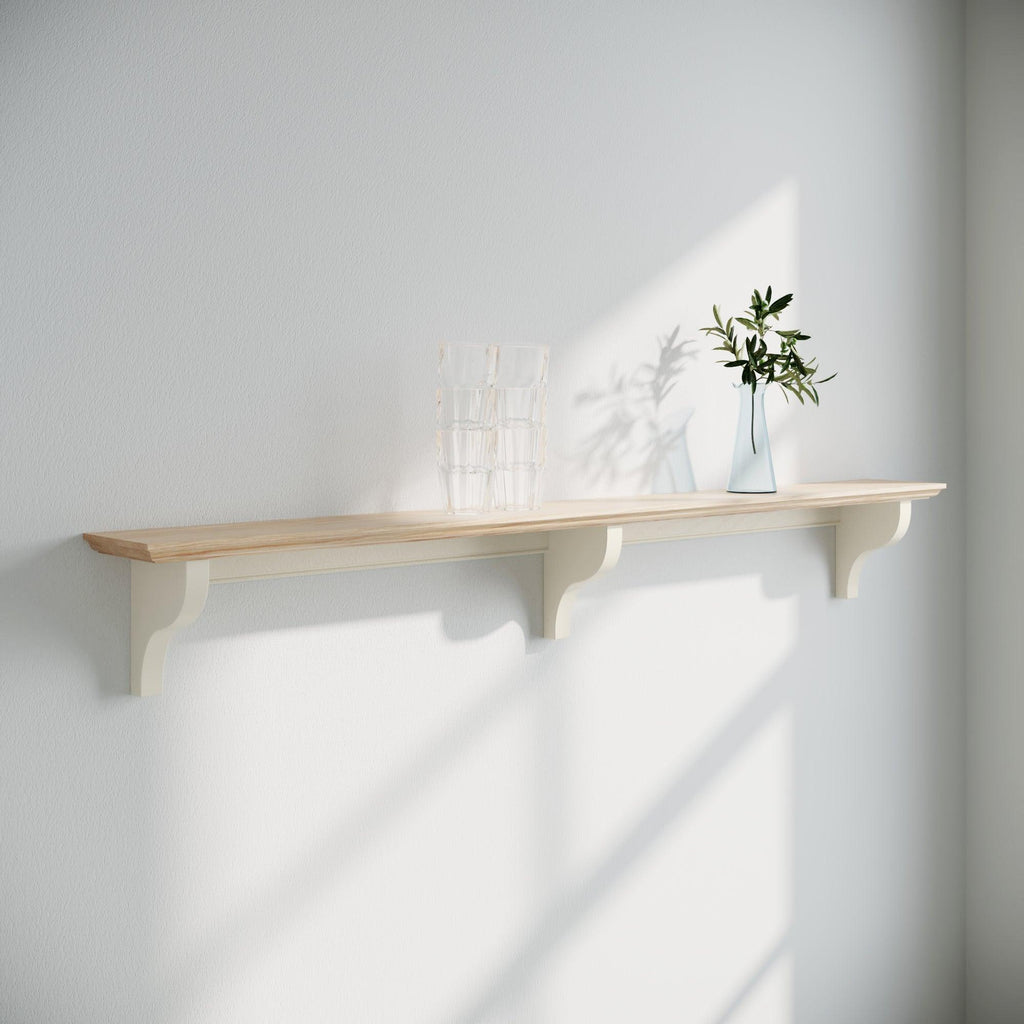 Shaker Shelf | Oak Top | 13cm Deep | Farrow & Ball - Skimming Stone - Furneco