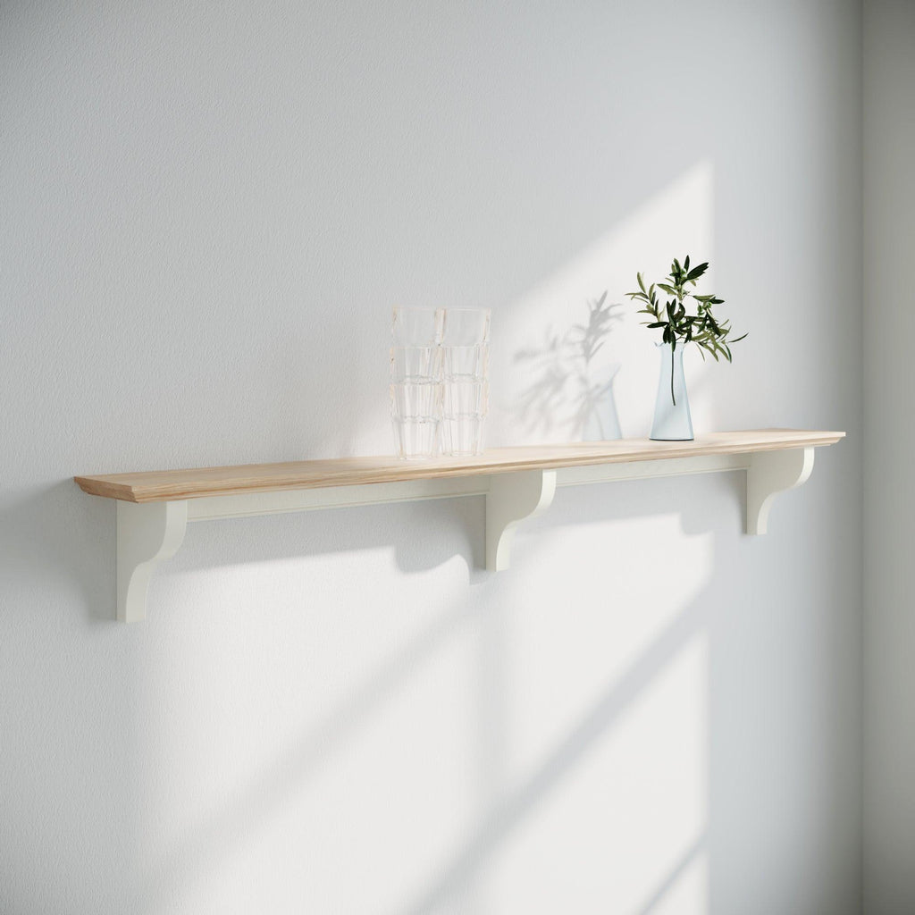 Shaker Shelf | Oak Top | 13cm Deep | Farrow & Ball - Strong White - Furneco